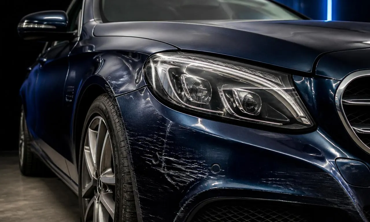 Detailaufnahme eines beschädigten Fahrzeugs